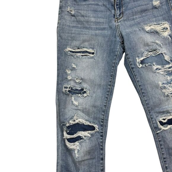 Ladies Judy Blue Mid Rise Distressed Straight Leg Jeans Size 30 - Picture 4 of 14